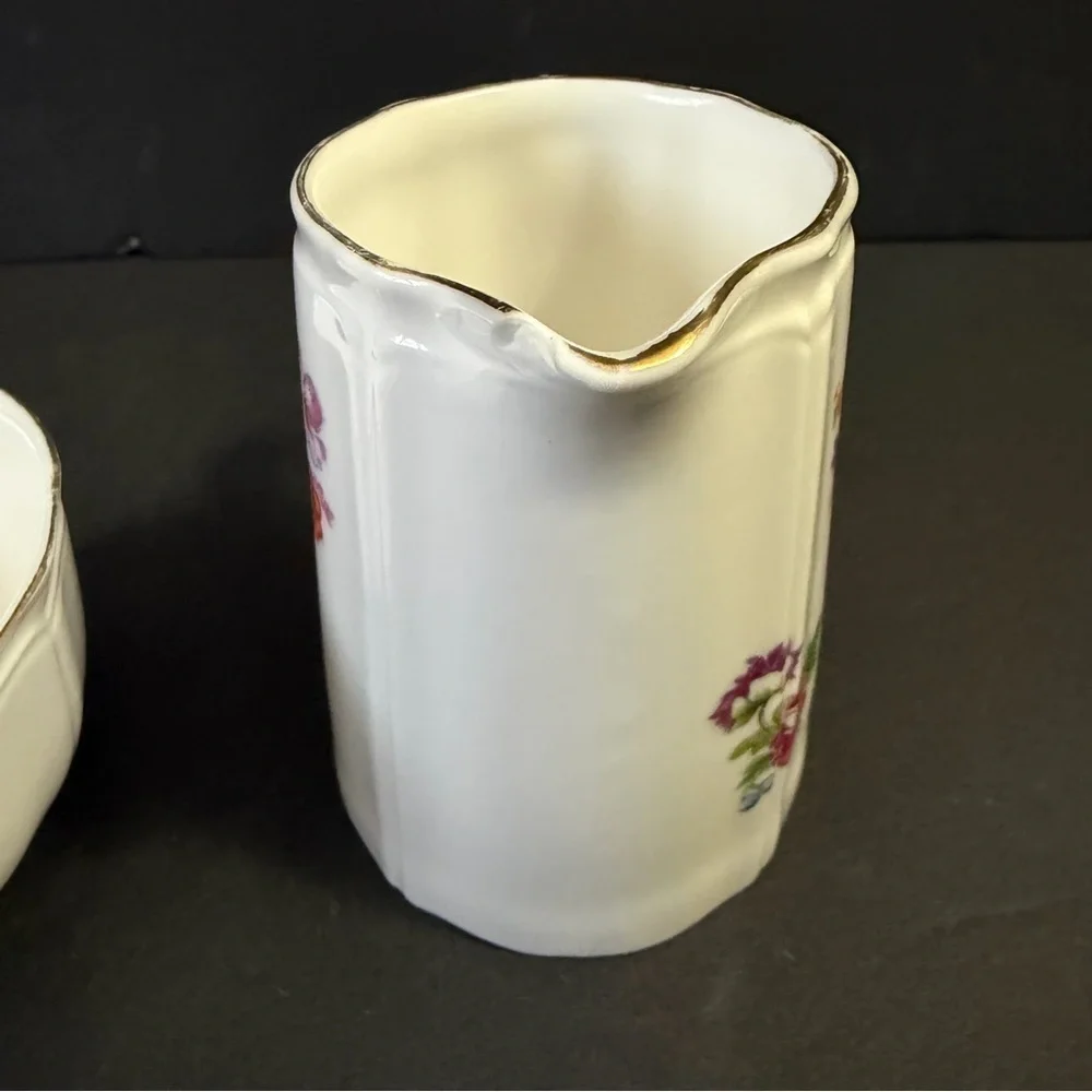 Shelton Creamer & Open Sugar Bowl Japan White Porcelain Romantic Floral White